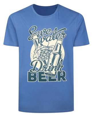 Bigdude Save Water Drink Beer Print T-Shirt Dusty Blue