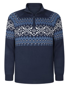 Bigdude Fair Isle Knit Quarter Zip Jumper Navy