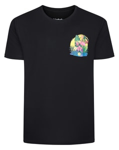 Bigdude Floral Flamingo Chest Print T-Shirt Black