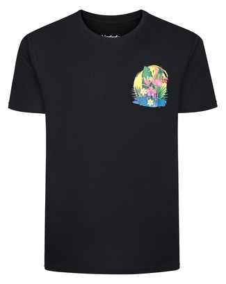Bigdude Floral Flamingo Chest Print T-Shirt Black