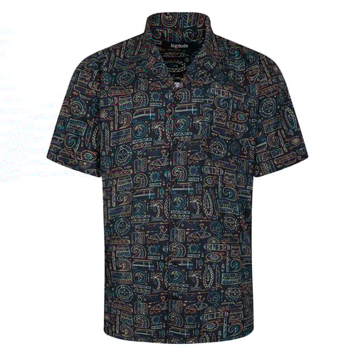 Bigdude Relaxed Collar Ethnic Short Sleeve Shirt Multi