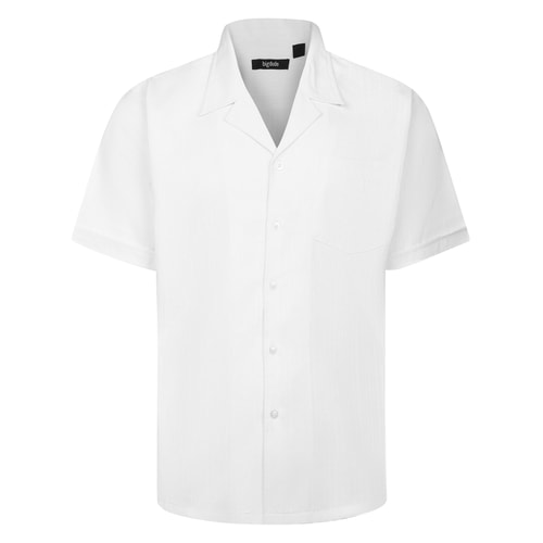 Bigdude Cuban Collar Soft Linen Look Shirt White