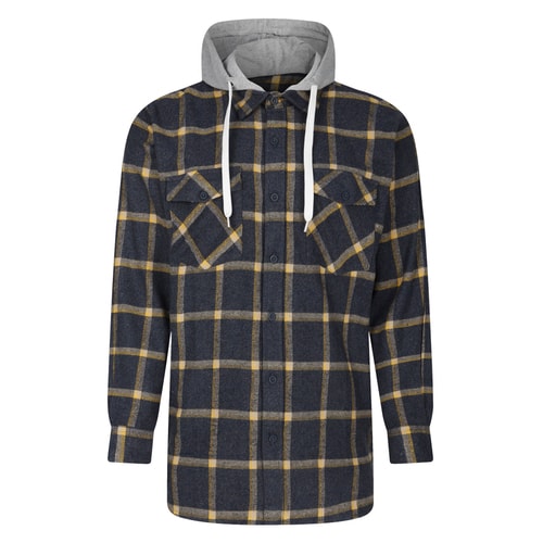 Bigdude Hooded Flannel Checked Shirt Dusty Blue