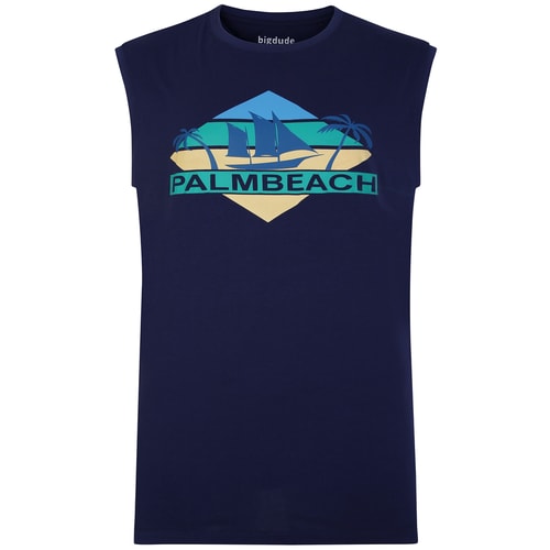 Bigdude Beach Print Sleeveless T-Shirt Navy