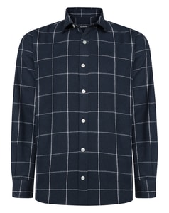 Bigdude Cut Away Collar Checked Flannel Shirt Navy