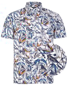 Bigdude Leaf Print Short Sleeve Shirt White