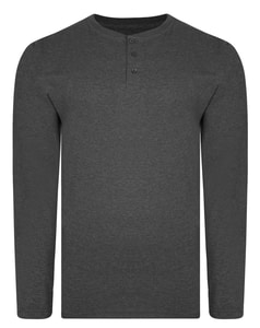 Bigdude Long Sleeve Grandad T-Shirt Charcoal Tall