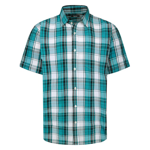 Bigdude Cut Away Collar Checked Short Sleeve Poplin Shirt Teal Tall