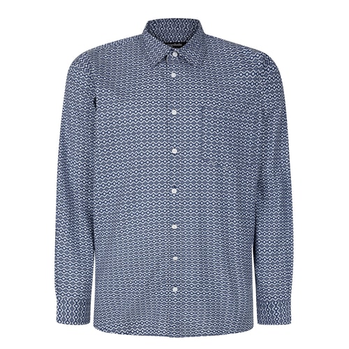 Bigdude Daisy Zig Zag Long Sleeve Shirt Navy Tall