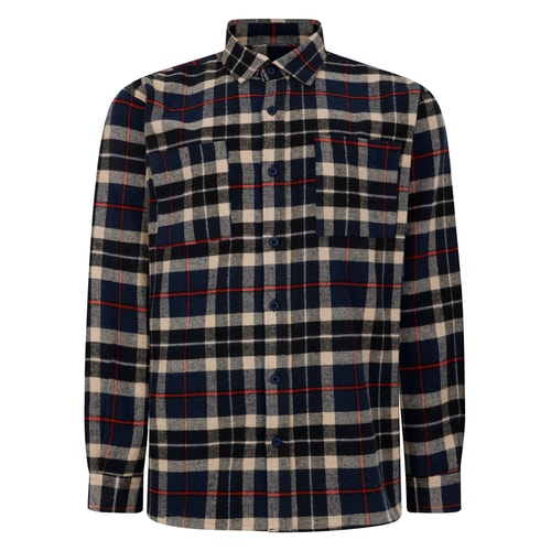 Bigdude Checked Flannel Overshirt Navy/Red Tall