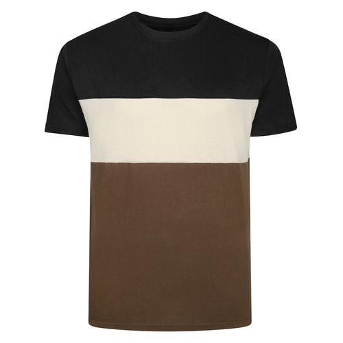 Bigdude Cut & Sew Marl Short Sleeve T-Shirt Black/Light Beige/Brown