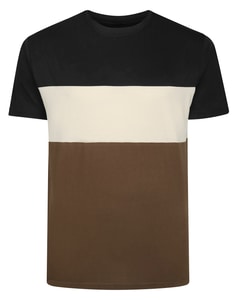 Bigdude Cut & Sew Marl Short Sleeve T-Shirt Black/Light Beige/Brown