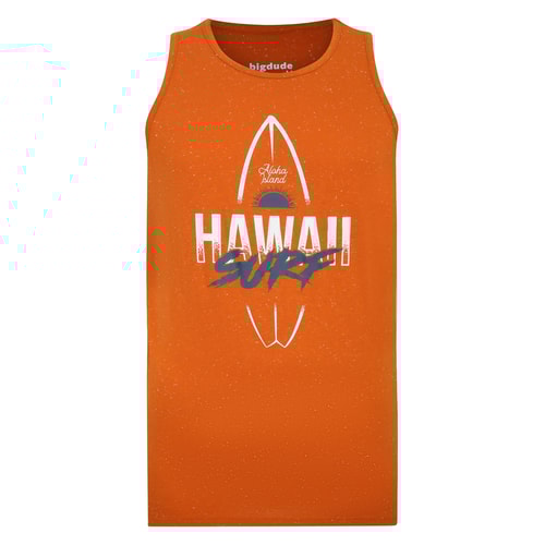 Bigdude Hawaii Print Vest Burnt Orange Tall