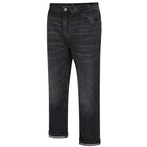 Bigdude Elasticated Waist Check Turn Up Jeans Black