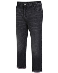 Bigdude Elasticated Waist Check Turn Up Jeans Black