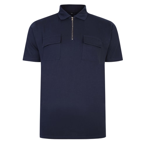 Bigdude Jersey Zip Polo With Pockets Navy