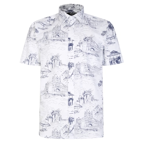 Bigdude Assorted Sketch Print Short Sleeve Shirt White Tall