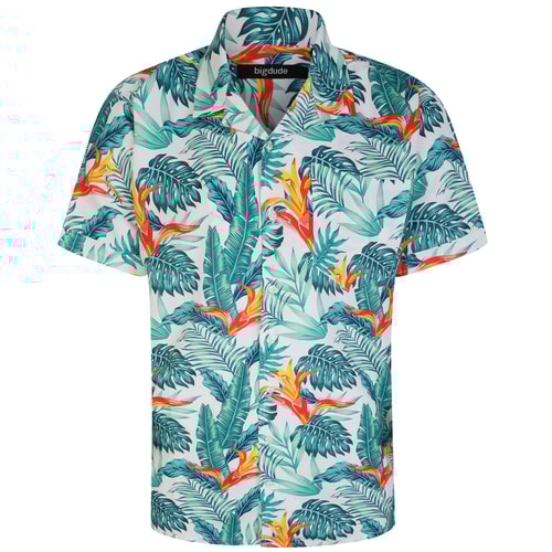 Bigdude Relaxed Collar Tropical Print Short Sleeve Shirt Multi Tall