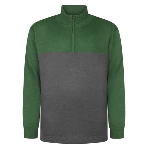 Bigdude 1/2 Zip Knitted Colour Block Jumper Dark Green/Charcoal