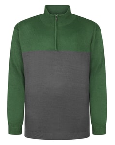 Bigdude 1/2 Zip Knitted Colour Block Jumper Dark Green/Charcoal