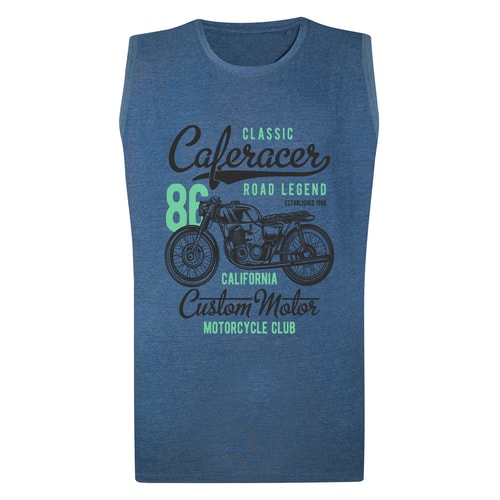 Bigdude Vintage Motorcycle Club Print Sleeveless T-Shirt Denim Marl