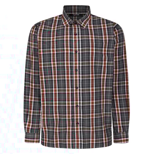 Bigdude Checked Long Sleeve Poplin Shirt Charcoal