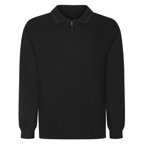 Bigdude Zip Cable Knit Polo Black