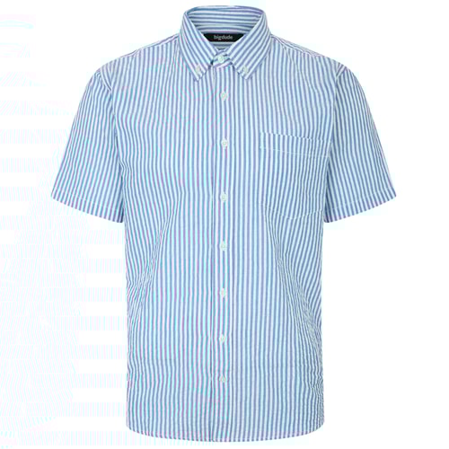 Bigdude Short Sleeve Seersucker Shirt Blue/White Tall