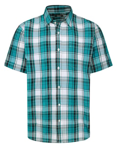 Bigdude Cut Away Collar Checked Short Sleeve Poplin Shirt Teal