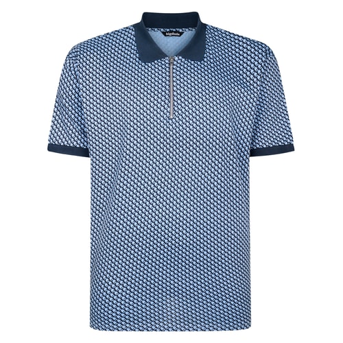 Bigdude AOP Geometric Zipped Polo Navy