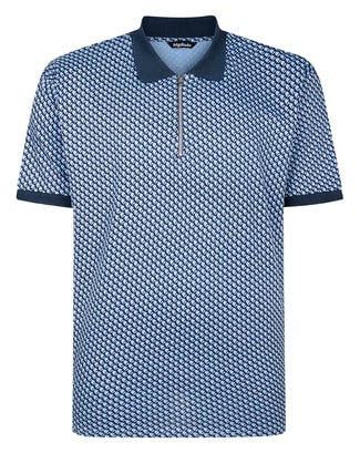 Bigdude AOP Geometric Zipped Polo Navy