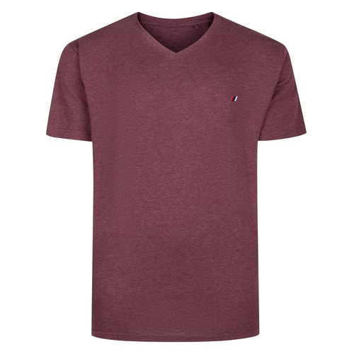 Bigdude Embroidery V-Neck T-Shirt Burgundy Marl