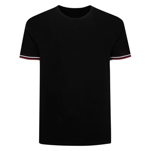 Bigdude Pique T-Shirt With Tipped Cuffs Black