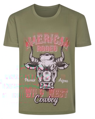 Bigdude American Rodeo Print T-Shirt Khaki