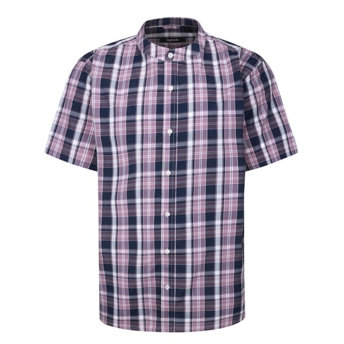 Bigdude Grandad Collar Checked Short Sleeve Shirt Mauve