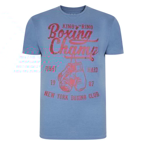 Bigdude Boxing Champ Print T-Shirt Denim Marl Tall