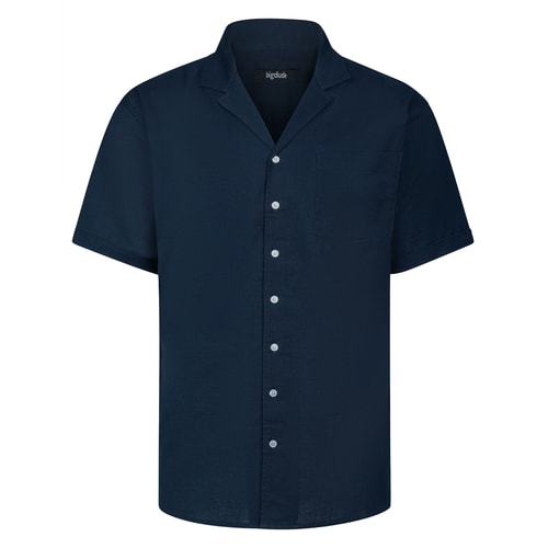 Bigdude Relaxed Collar Linen Blend Shirt Navy