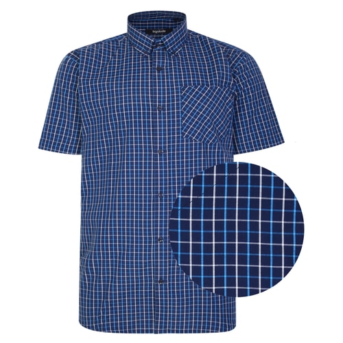 Bigdude Woven Check Short Sleeve Shirt Navy