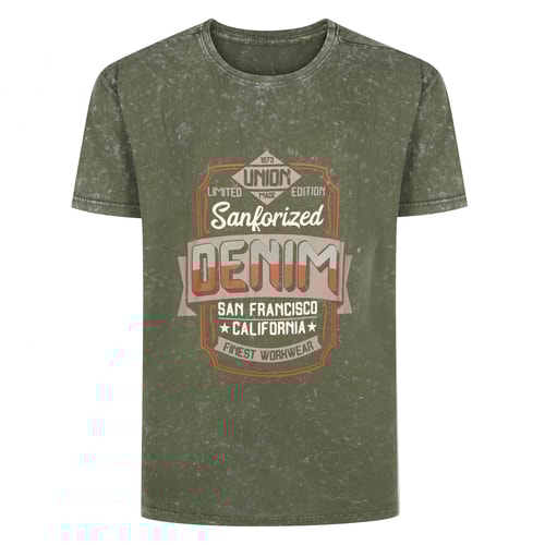 Bigdude Finest Workwear Print Acid Wash Short Sleeve T-Shirt TALL Olive