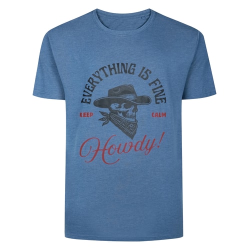 Bigdude Howdy Everything Is Fine Print T-Shirt Denim Marl