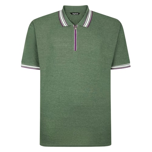Bigdude Zipped Polo With Tipping Dark Green
