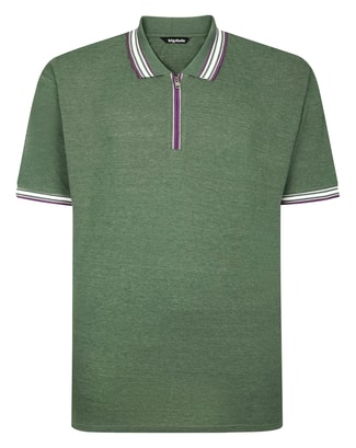 Bigdude Zipped Polo With Tipping Dark Green