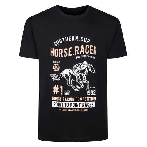 Bigdude Horse Racing Print T-Shirt Black