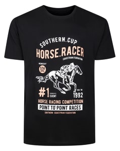 Bigdude Horse Racing Print T-Shirt Black