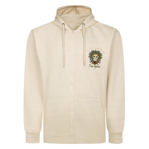 Bigdude Free Spirit Chest Print Zip Hoodie Beige