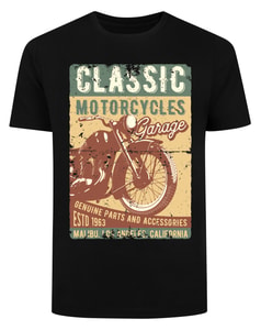 Bigdude Classic Motorcycle Print T-Shirt Black Tall
