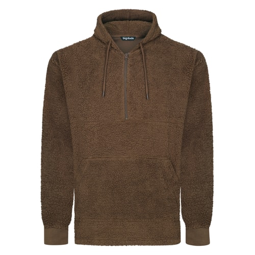 Bigdude Borg Fleece Quarter Zip Lounge Hoodie Brown
