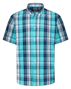 Bigdude Button Down Collar Checked Short Sleeve Poplin Shirt Blue