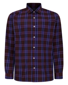 Bigdude Checked Poplin Long Sleeve Shirt Purple/Brown Tall