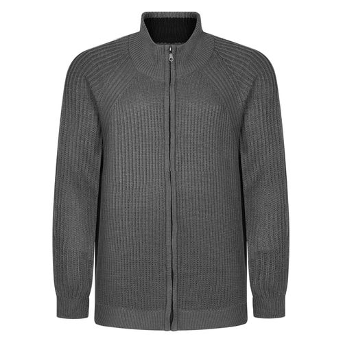 Bigdude Chunky Zip Through Knit Jumper Charcoal